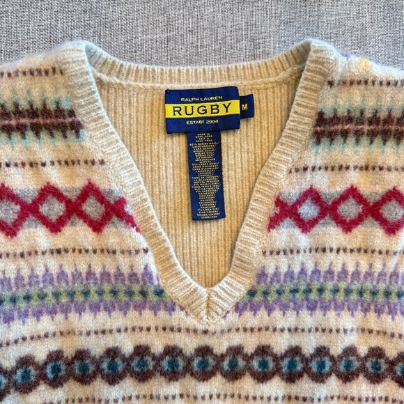 Ralph Lauren Rugby c. 1990 Wool Fair Isle Sweater Vest Sand Dollar | M - Picture 4 of 4